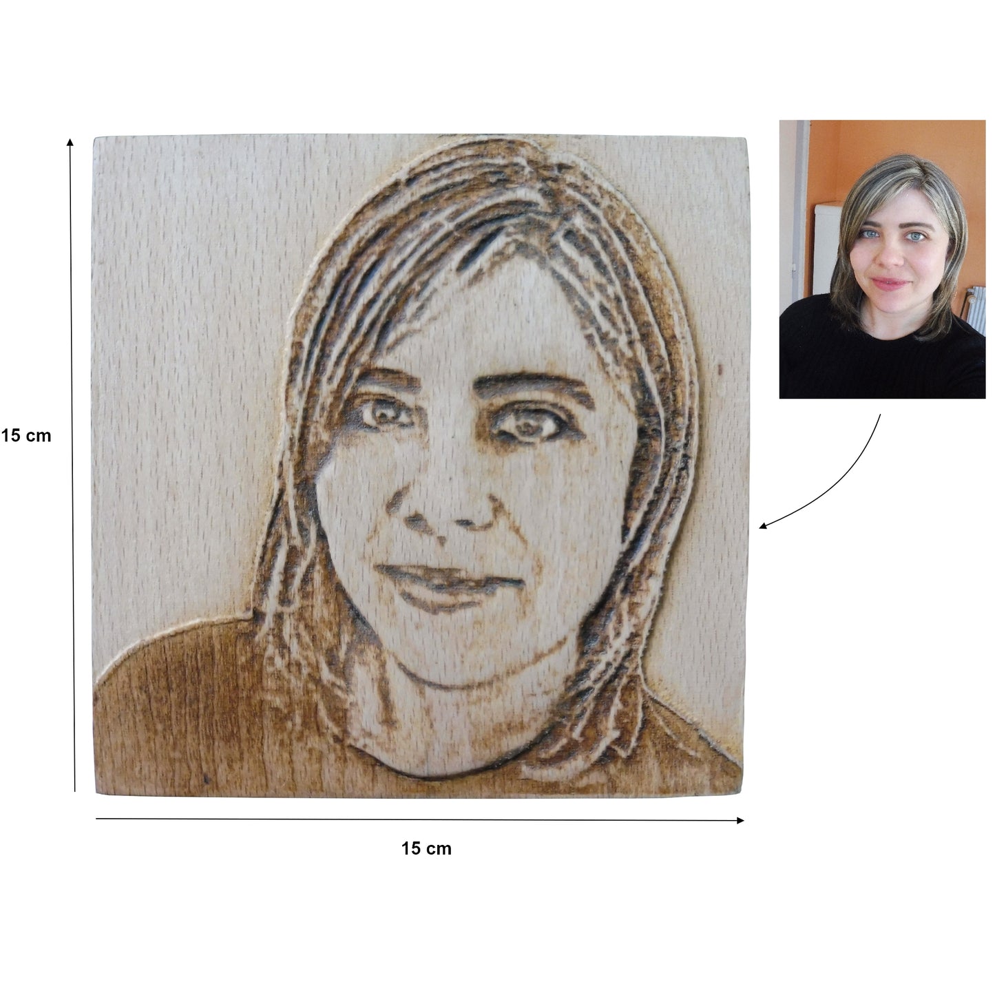 Portrait sculpté sur bois massif en 3D pour 1 visage