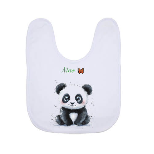 Bavoir blanc avec un dessin représentant un bébé panda