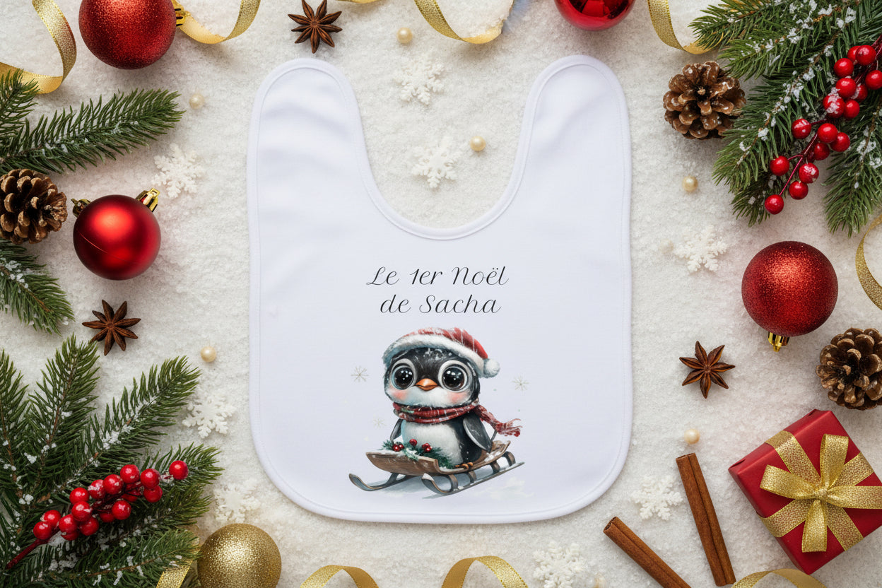 Bavoir personnalisé pingouin Noël