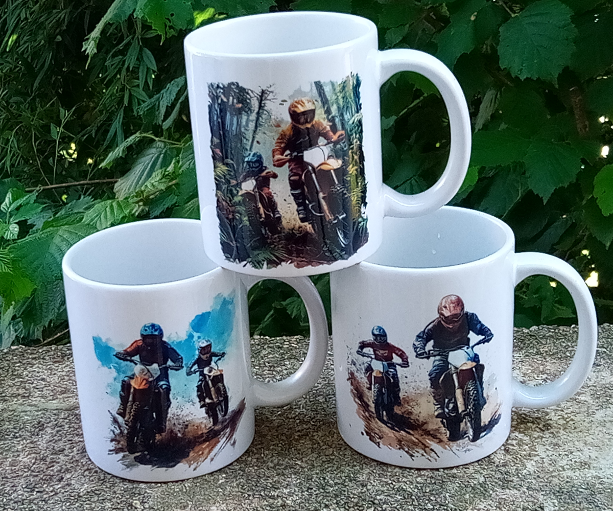 Mug personnalisé papa motard et enfant + texte au verso