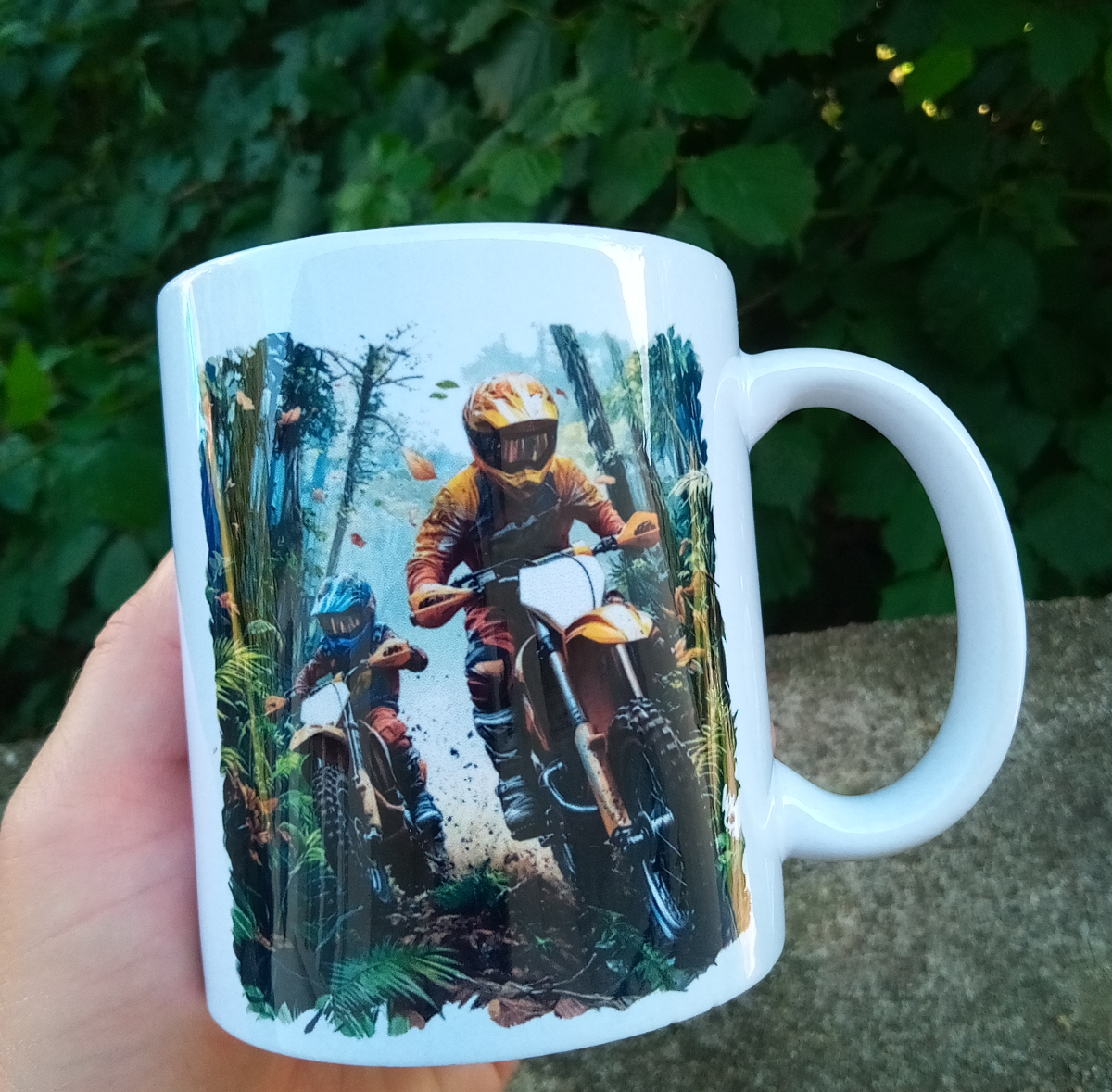 Mug personnalisé papa motard et enfant + texte au verso