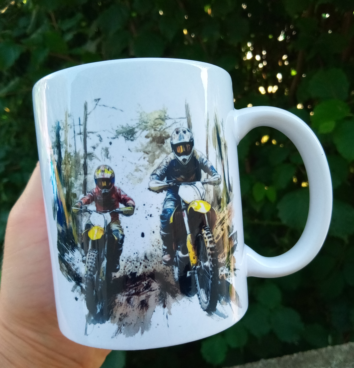 Mug personnalisé papa motard et enfant + texte au verso