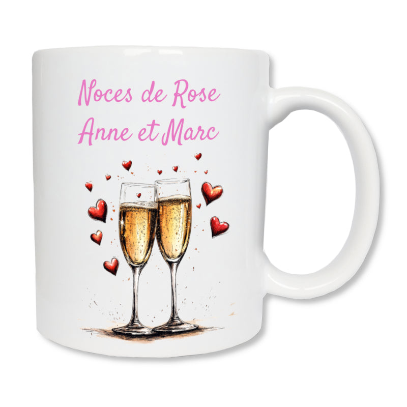 Détail mug anniversaire de mariage avec prénoms - impression haute qualité