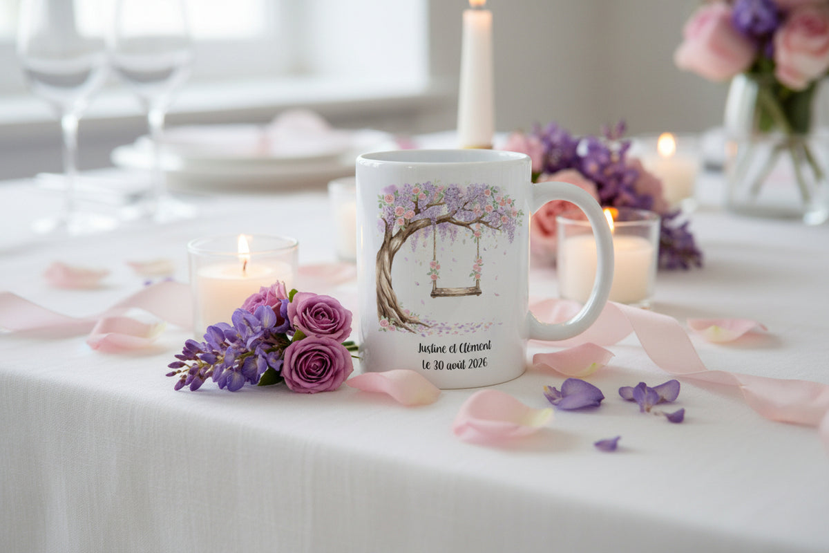 Mug personnalisé balançoire amoureux avec prénoms - cadeau couple romantique