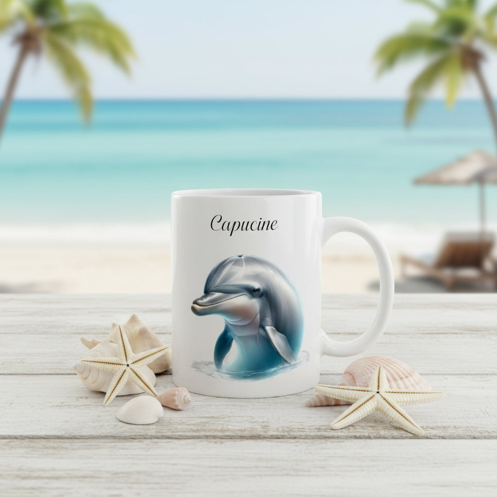 Tasse personnalisée céramique 325 ml avec dauphin et texte - Cadeau de Noël