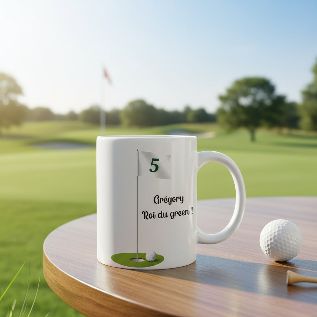 Mug golf posé sur une table avec texte - Cadeau golfeur