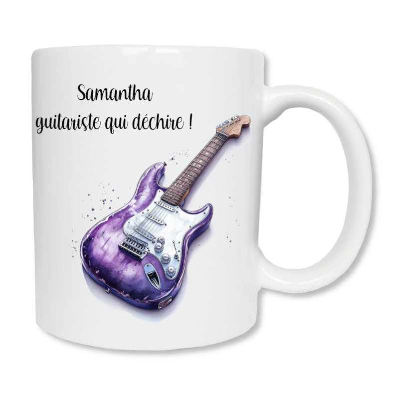 Mug personnalisé guitare violette avec prénom - cadeau original guitariste