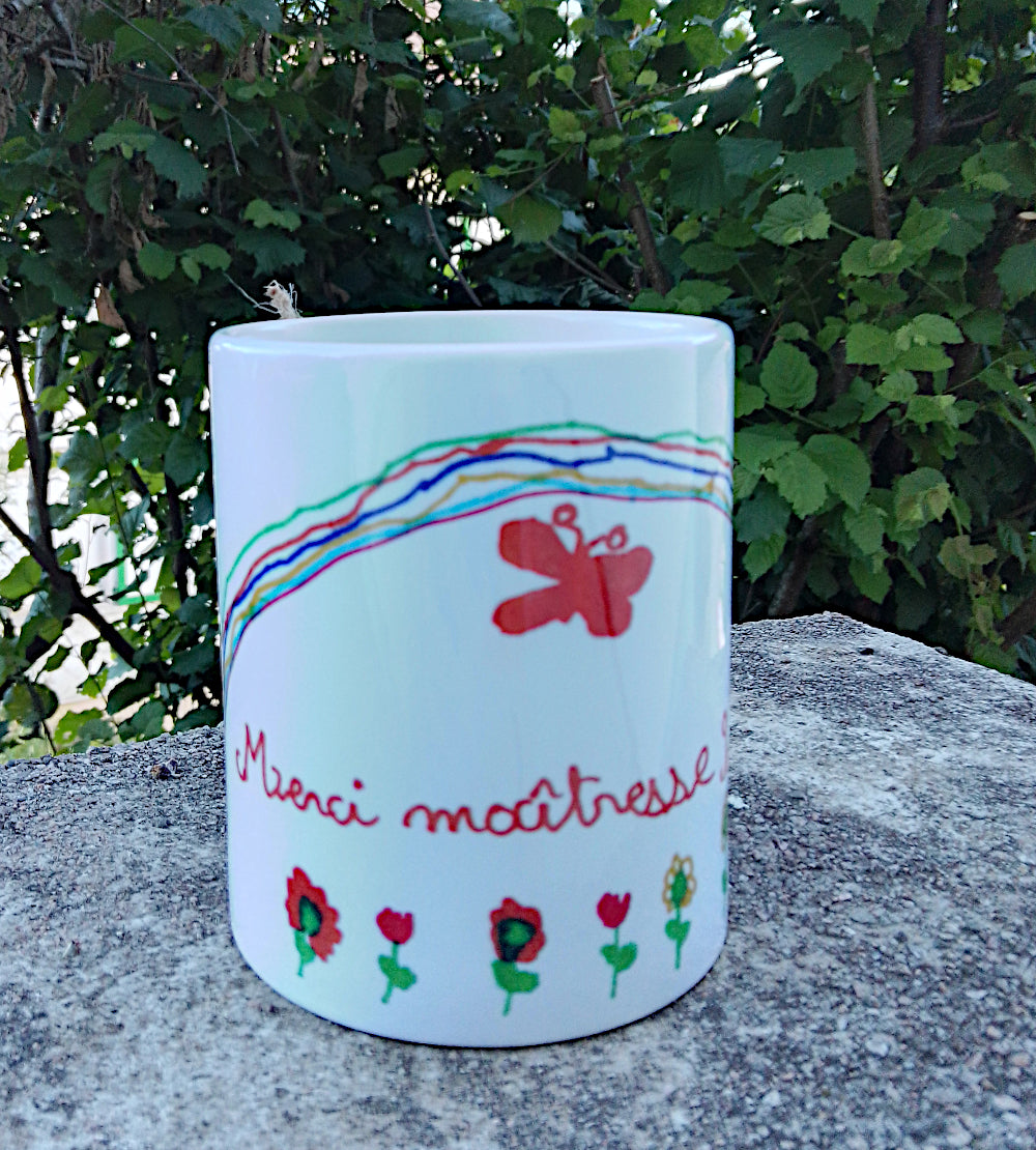 Mug personnalisé céramique avec dessin d'enfant prénom - Cadeau maîtresse d'école, atsem