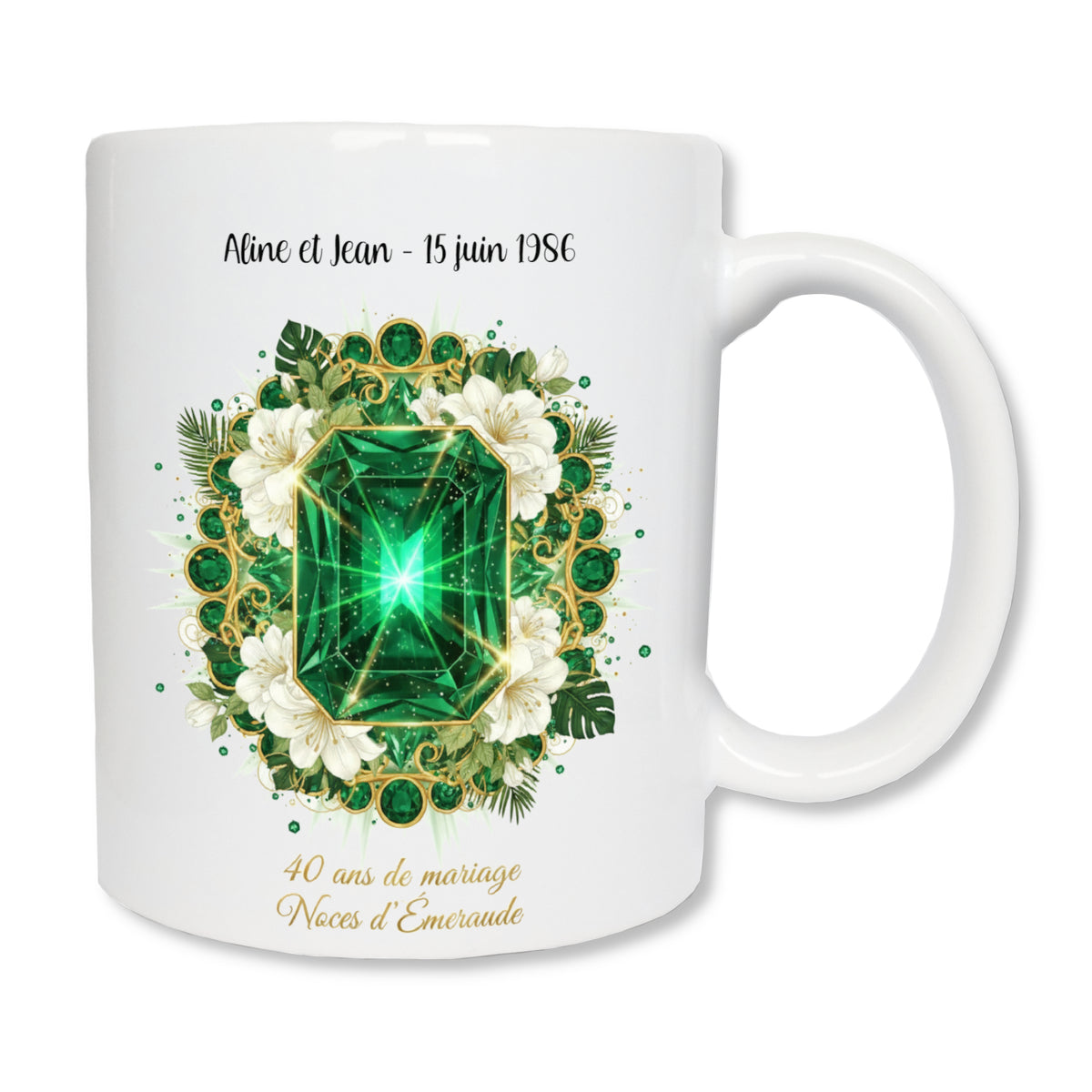 Mug personnalisé 40 ans de mariage noces d'émeraude avec prénoms - cadeau couple
