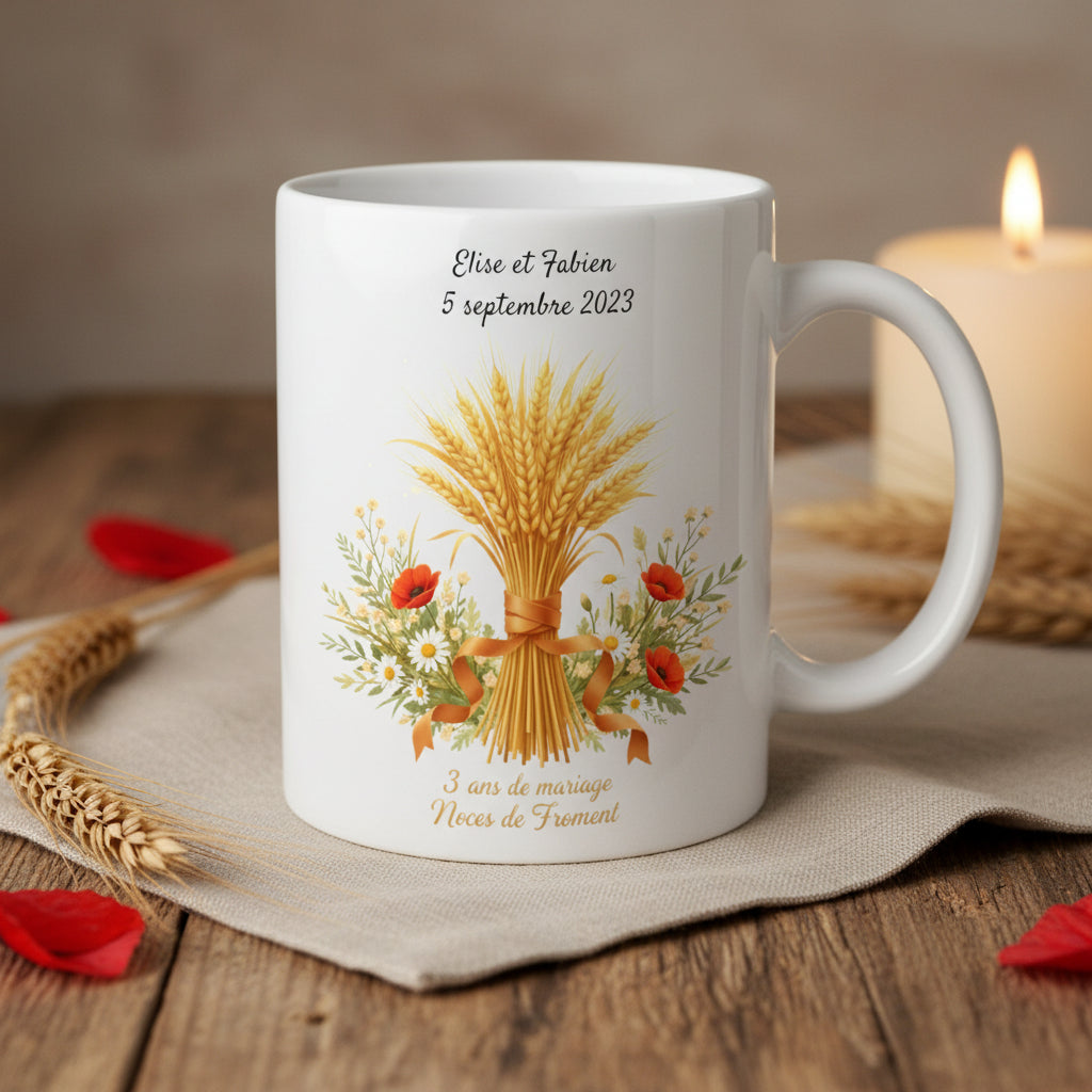 Mug noces de froment personnalisé - cadeau anniversaire de mariage