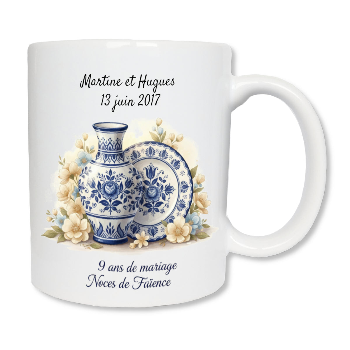 Mug personnalisé 9 ans de mariage noces de faïence avec prénoms - cadeau couple