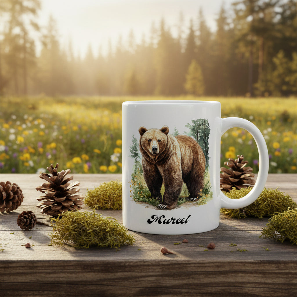 Tasse céramique personnalisée avec ours brun et texte - Cadeau de Noël
