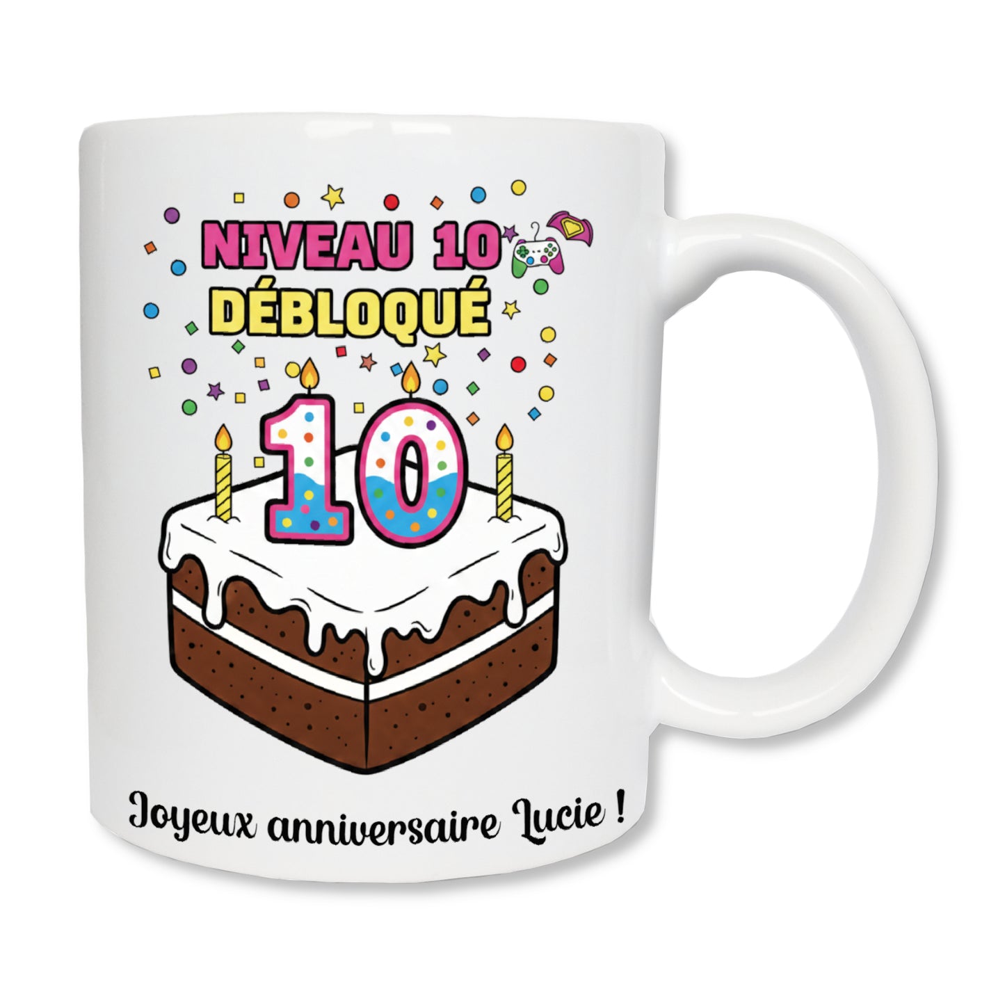 Mug gâteau joyeux anniversaire 10 ans - cadeau anniversaire original personnalisé