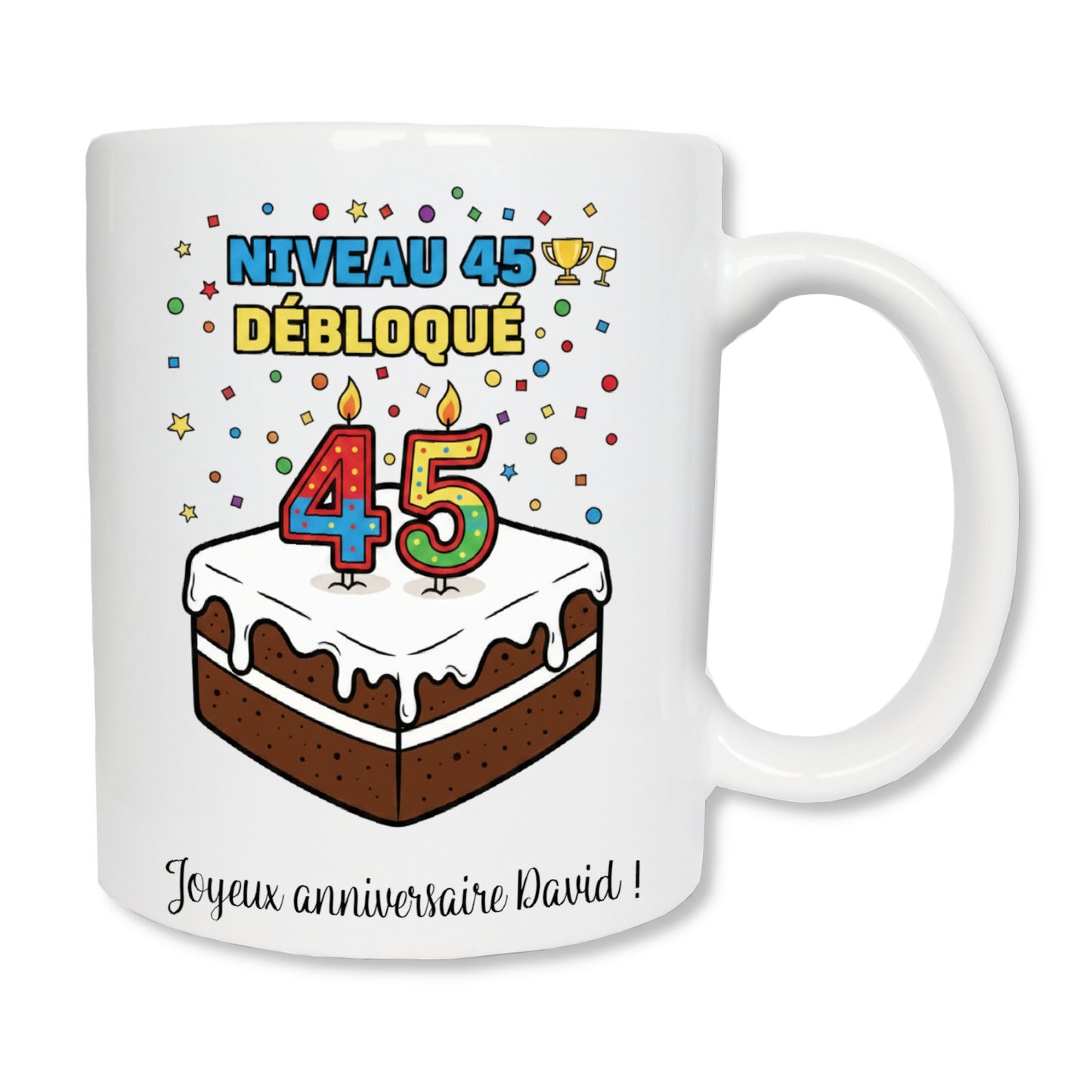 Mug gâteau joyeux anniversaire 45 ans