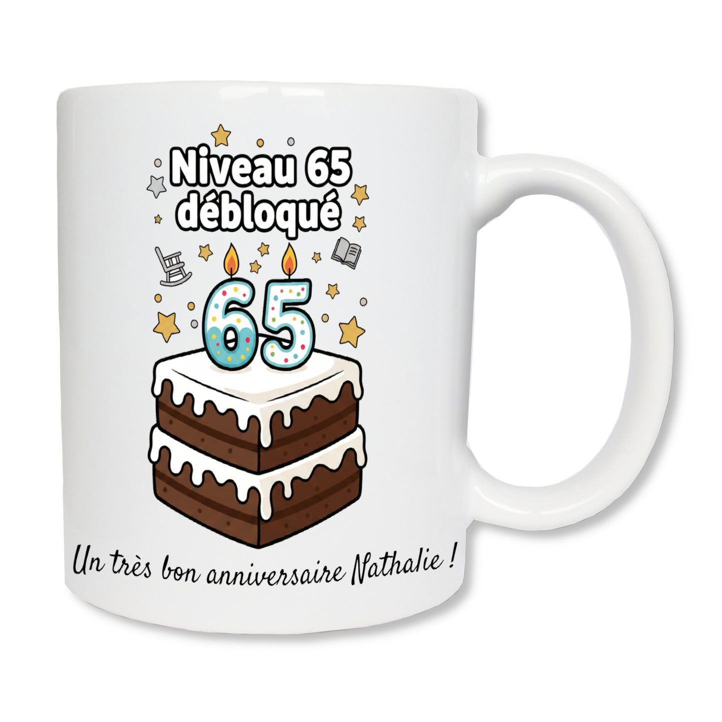 Mug gâteau joyeux anniversaire 65 ans