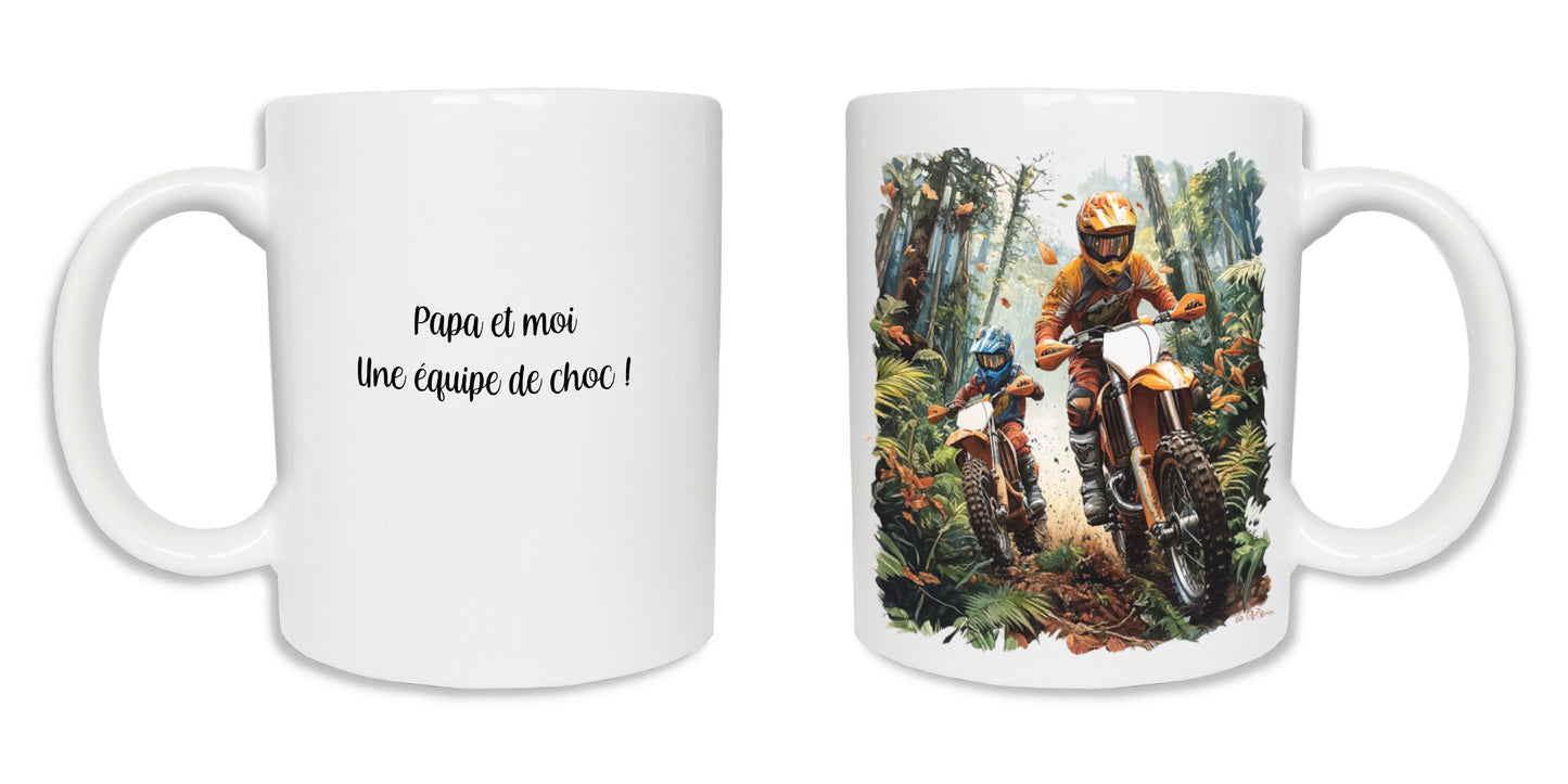 Mug personnalisé papa motard et enfant + texte au verso