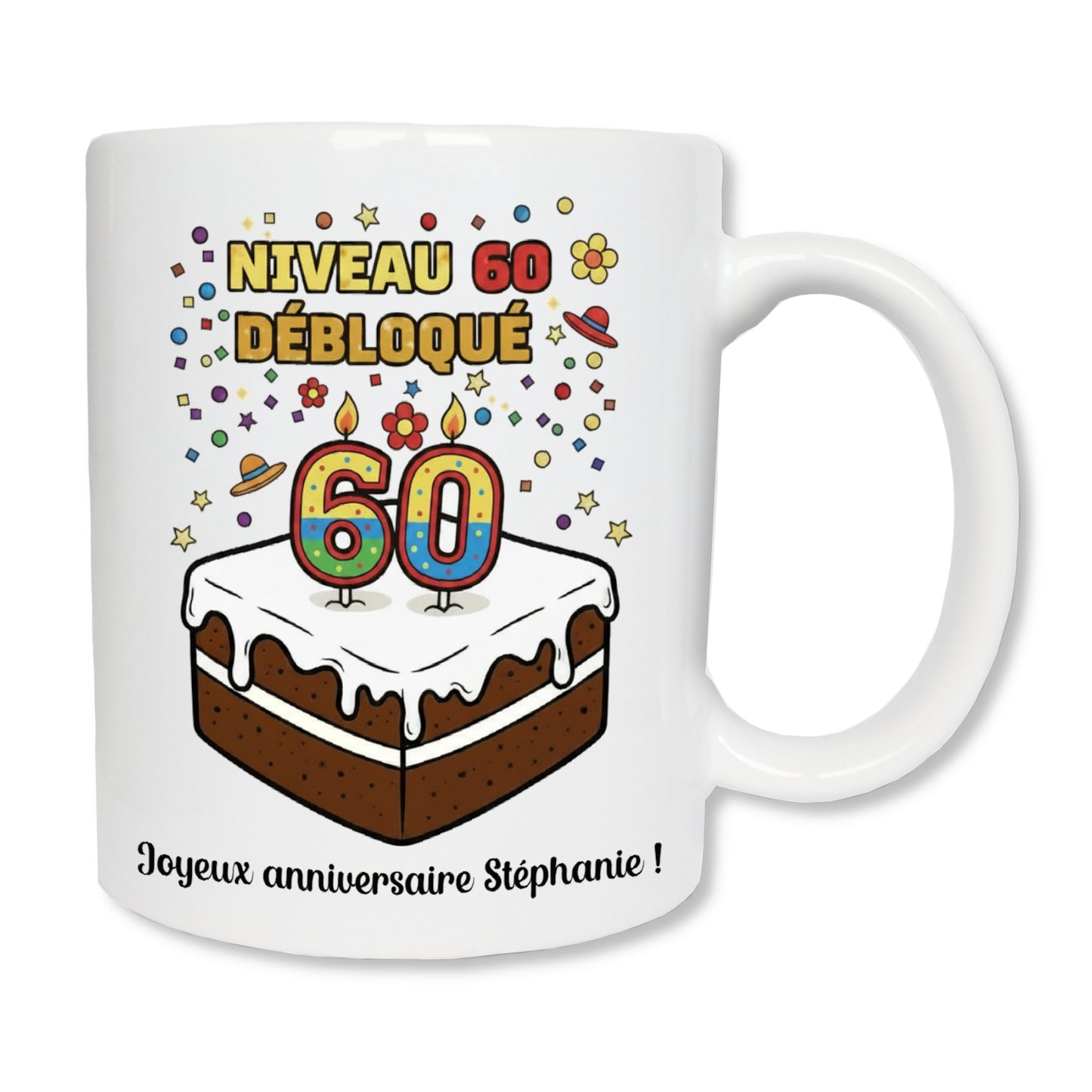 Mug gâteau joyeux anniversaire 60 ans - cadeau anniversaire original personnalisé