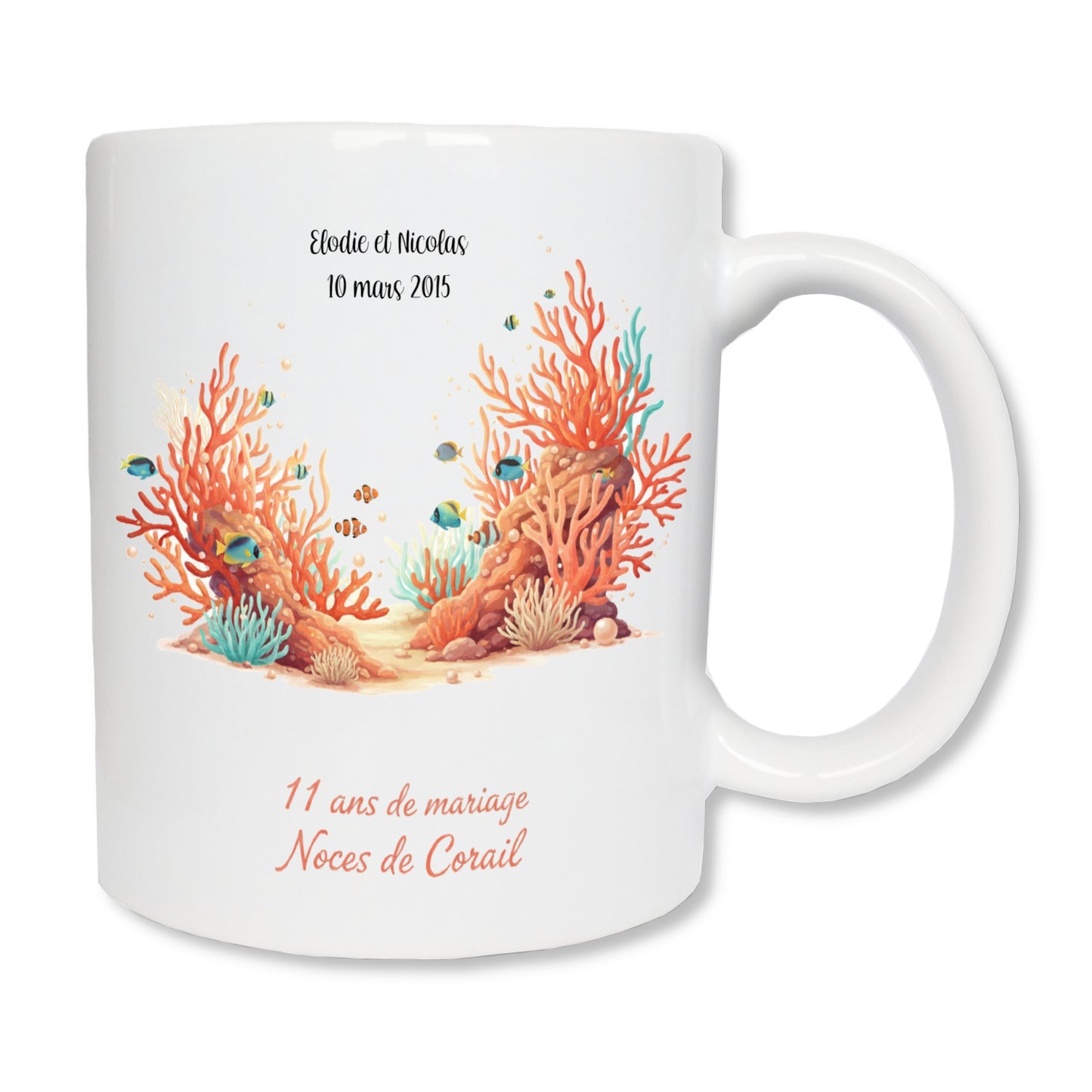 Mug personnalisé 11 ans de mariage - Noces de Corail