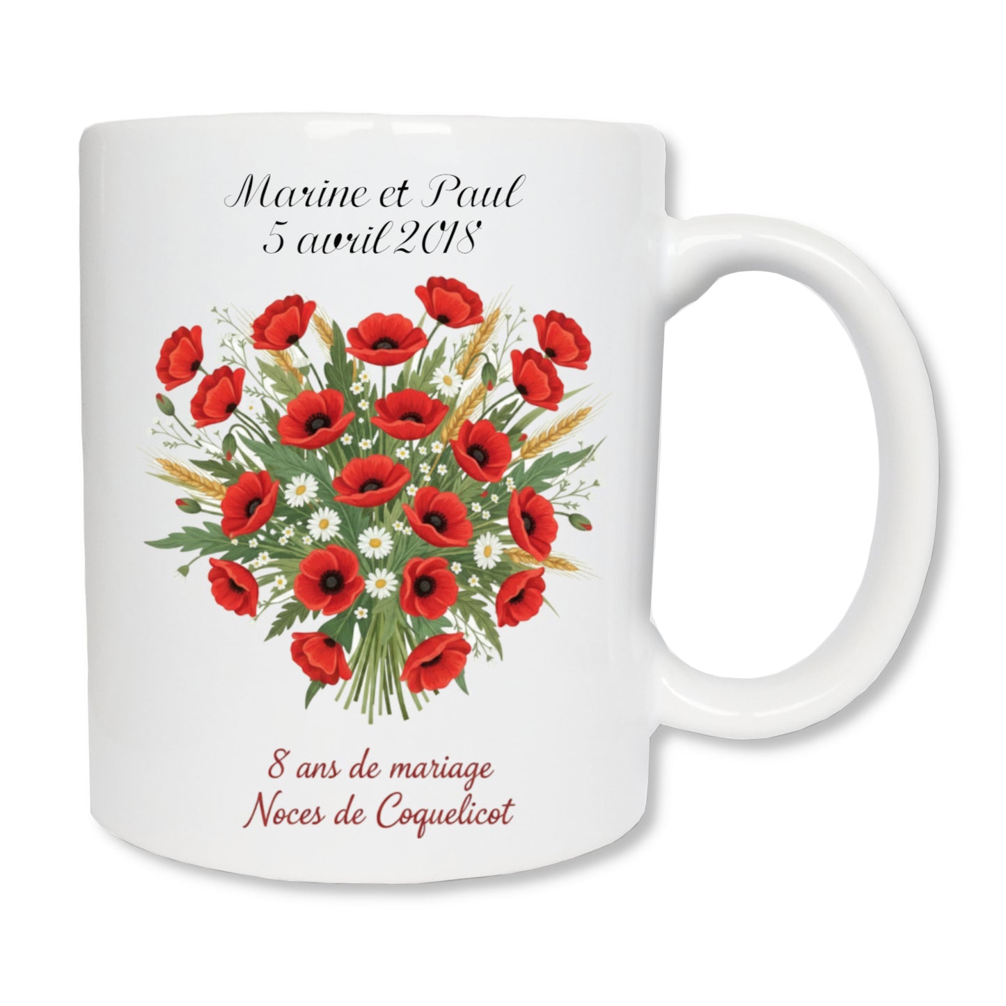 Mug personnalisé 8 ans de mariage - Noces de Coquelicot