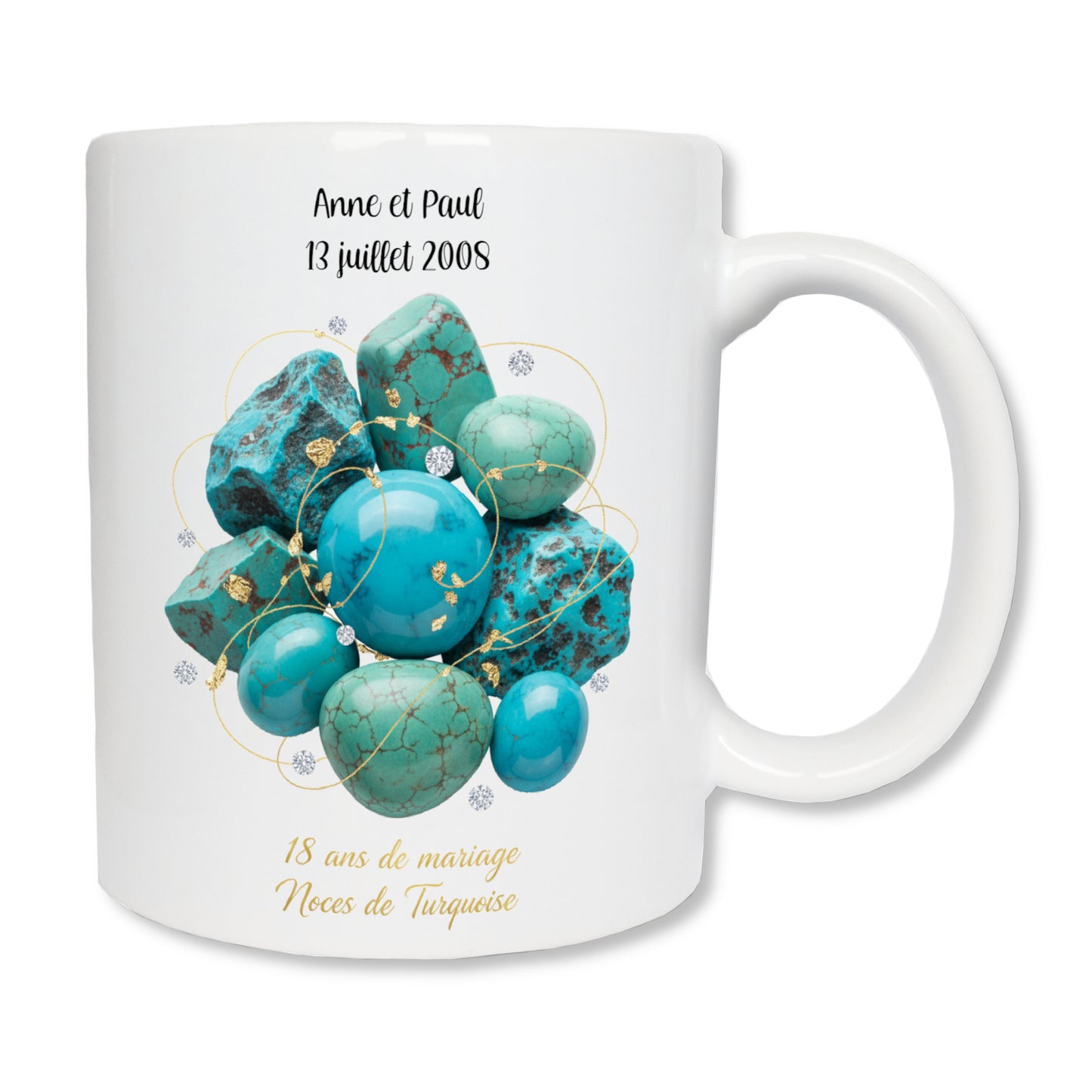 Mug personnalisé 18 ans de mariage - Noces de Turquoise