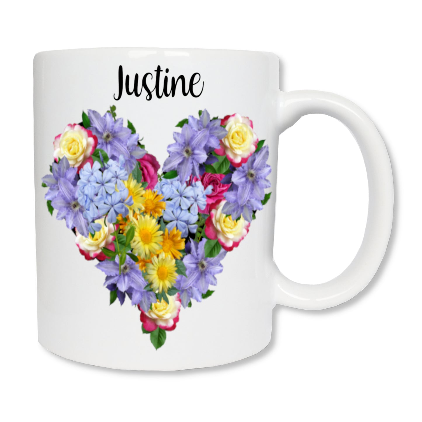 Mug personnalisé fleurs en coeur avec prénom