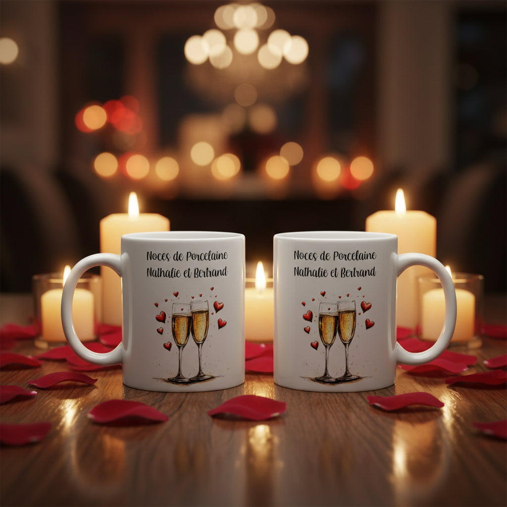 Duo de mugs personnalisés anniversaire de mariage, deux mugs blancs
