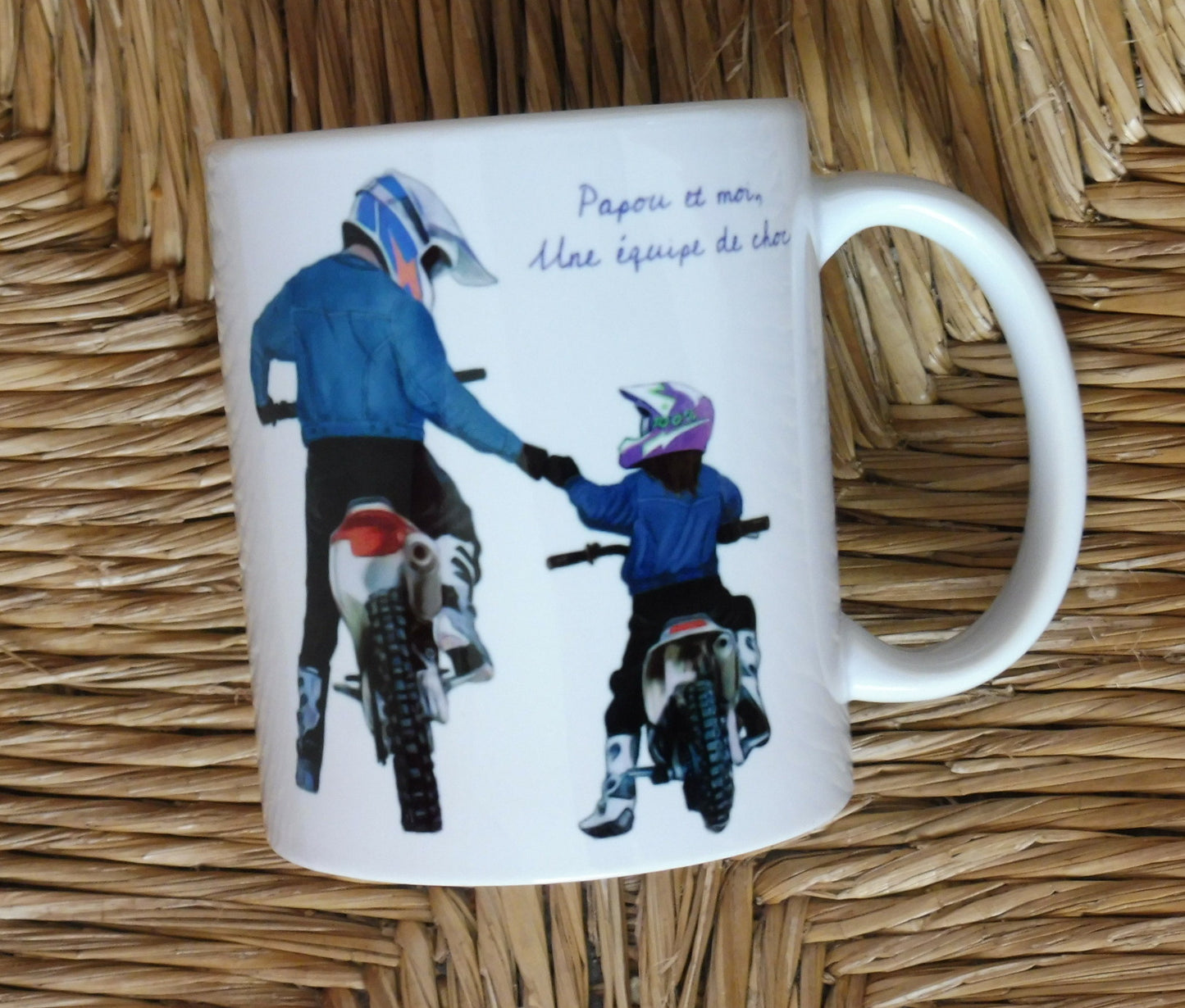 Tazza personalizzata per papà e bambino motociclista