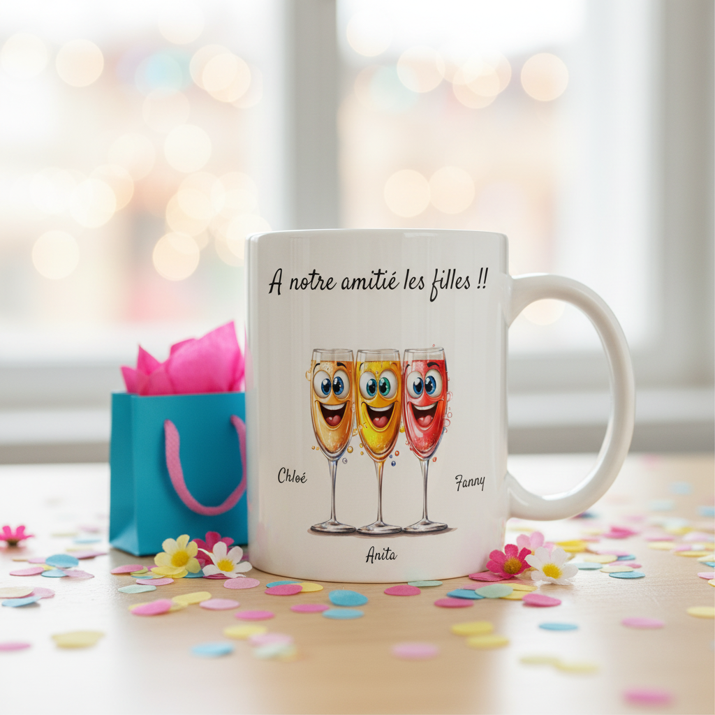 Mug personnalisé céramique pour 3 amies ou soeurs - Cadeau de Noël