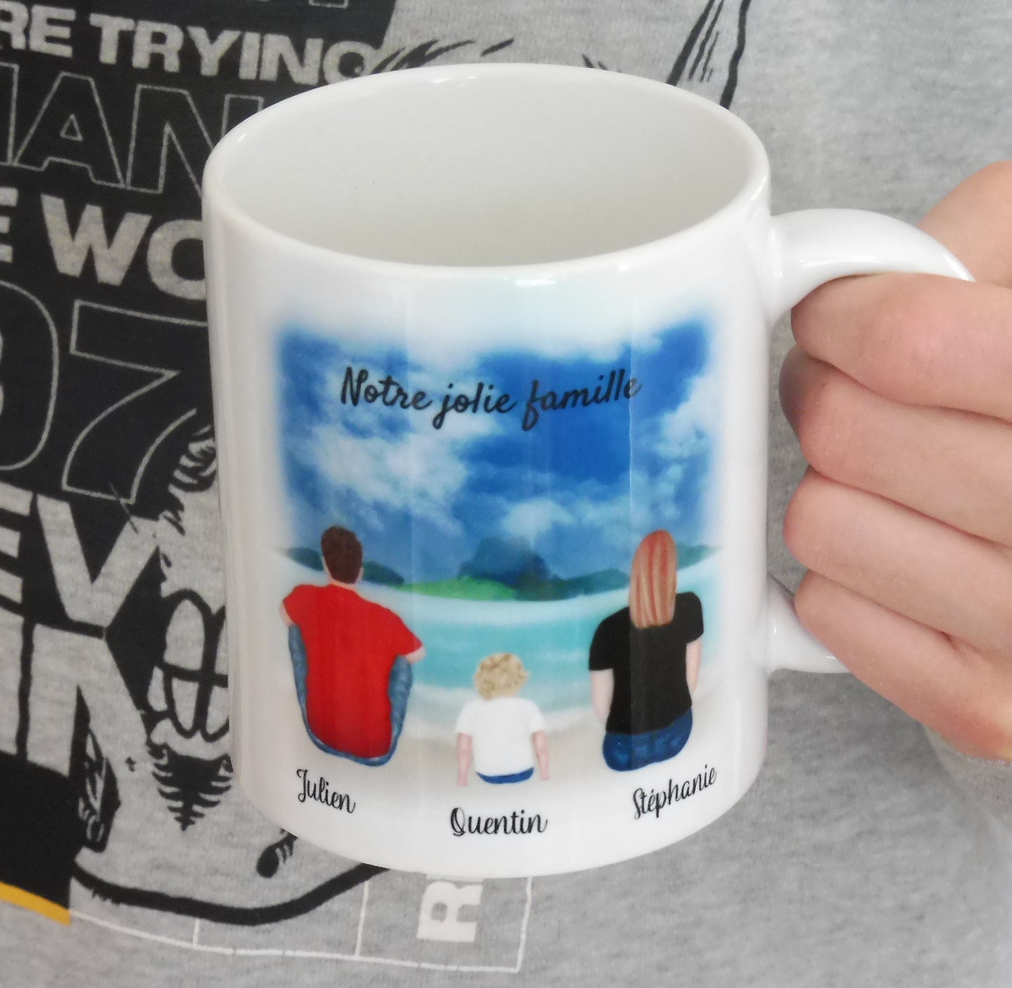 Personalized mug Family of 3: parents and 1 boy