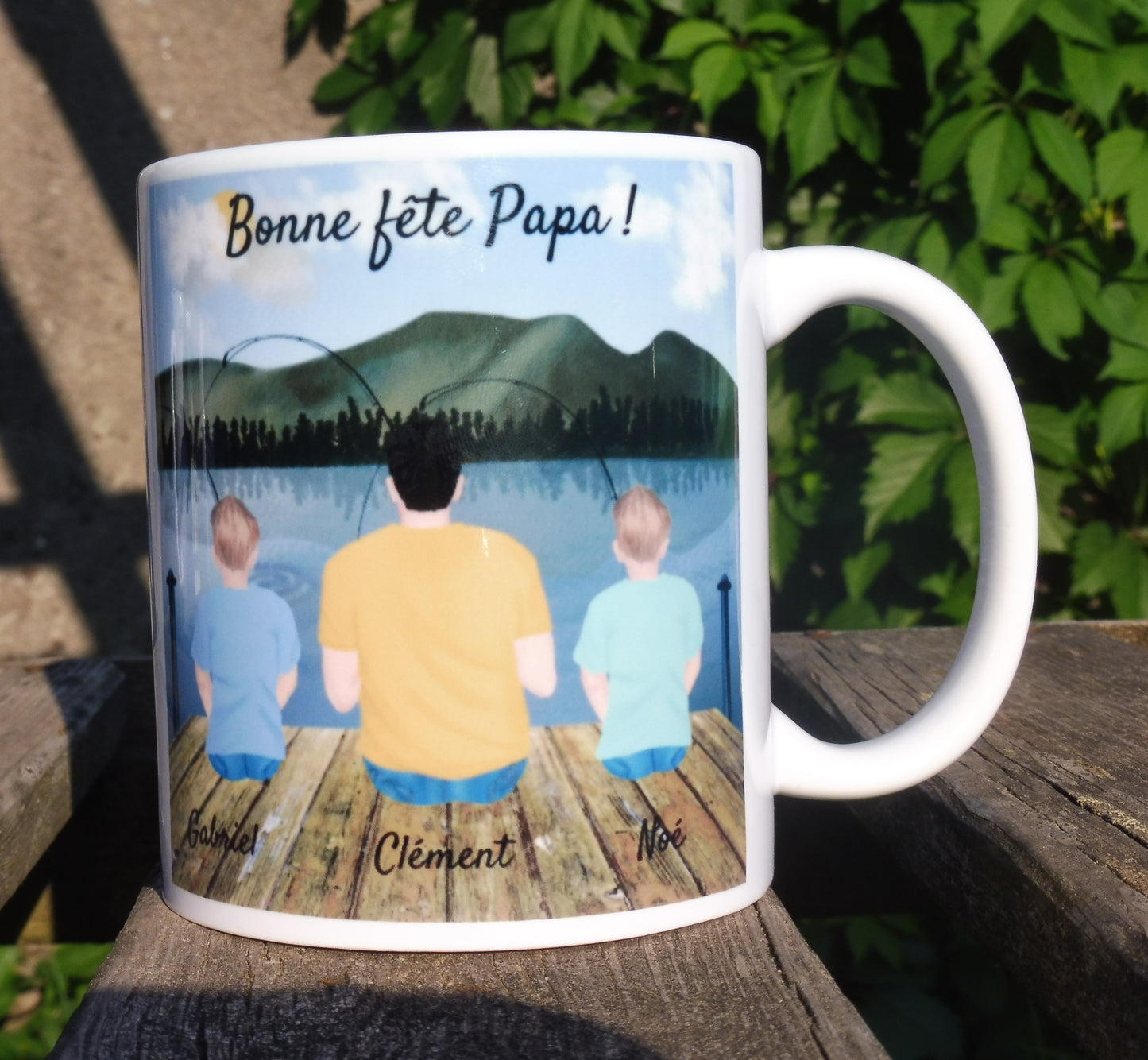Personalized mug dad fisherman with his son