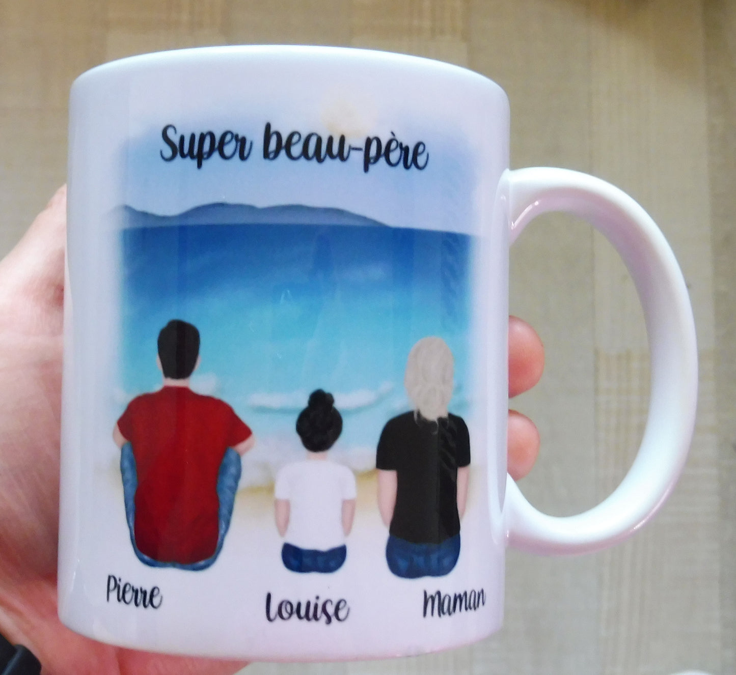 Personalisierte Tasse 4-köpfige Familie: Eltern und 2 Jungen
