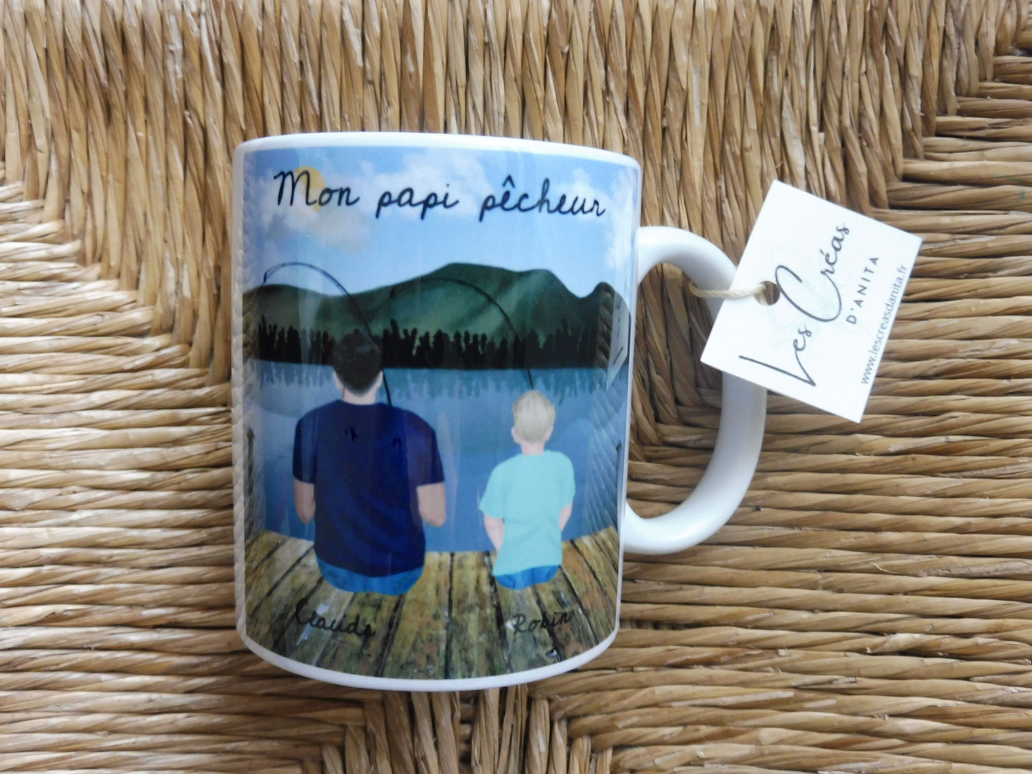 Personalized mug dad fisherman with his son