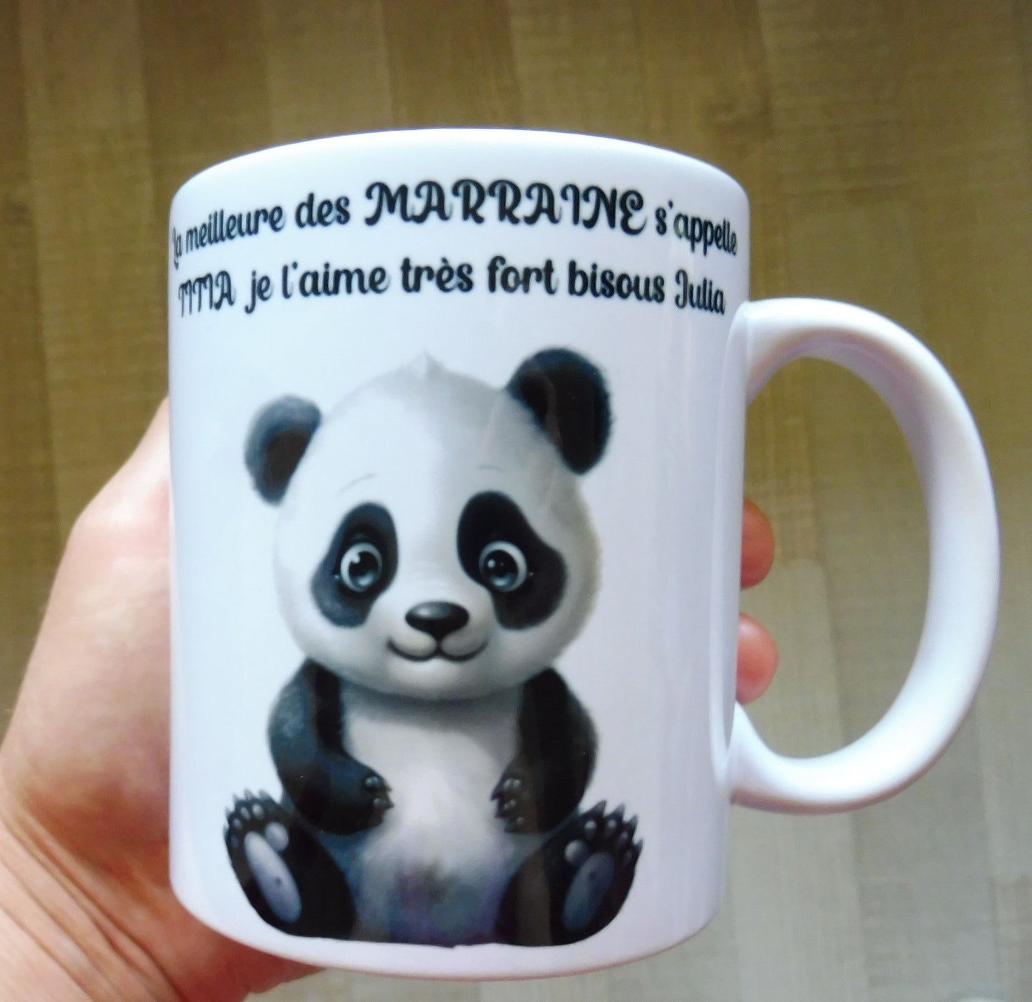 Personalized panda mug with text