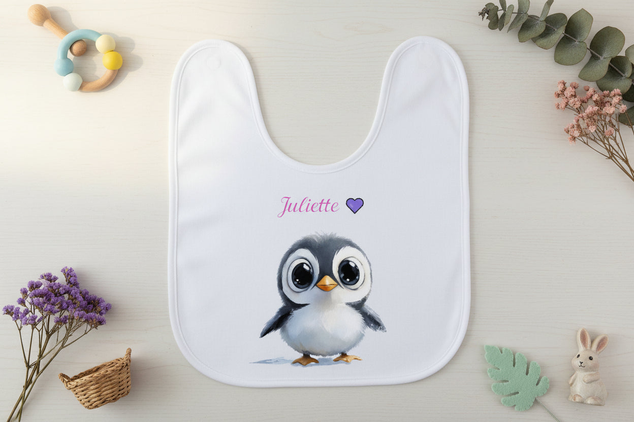 Bavoir bébé personnalisé pingouin