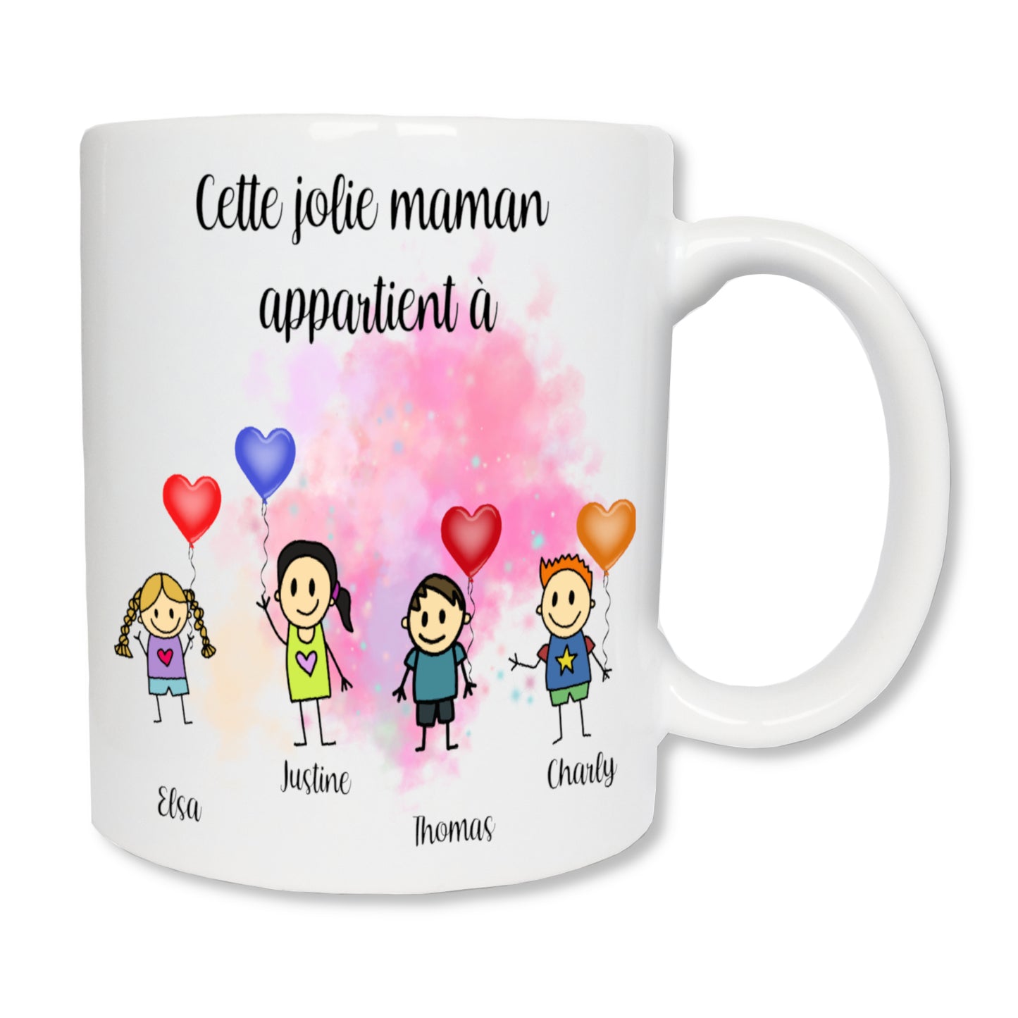 Mug personnalisé pour maman ou mamie avec 4 enfants