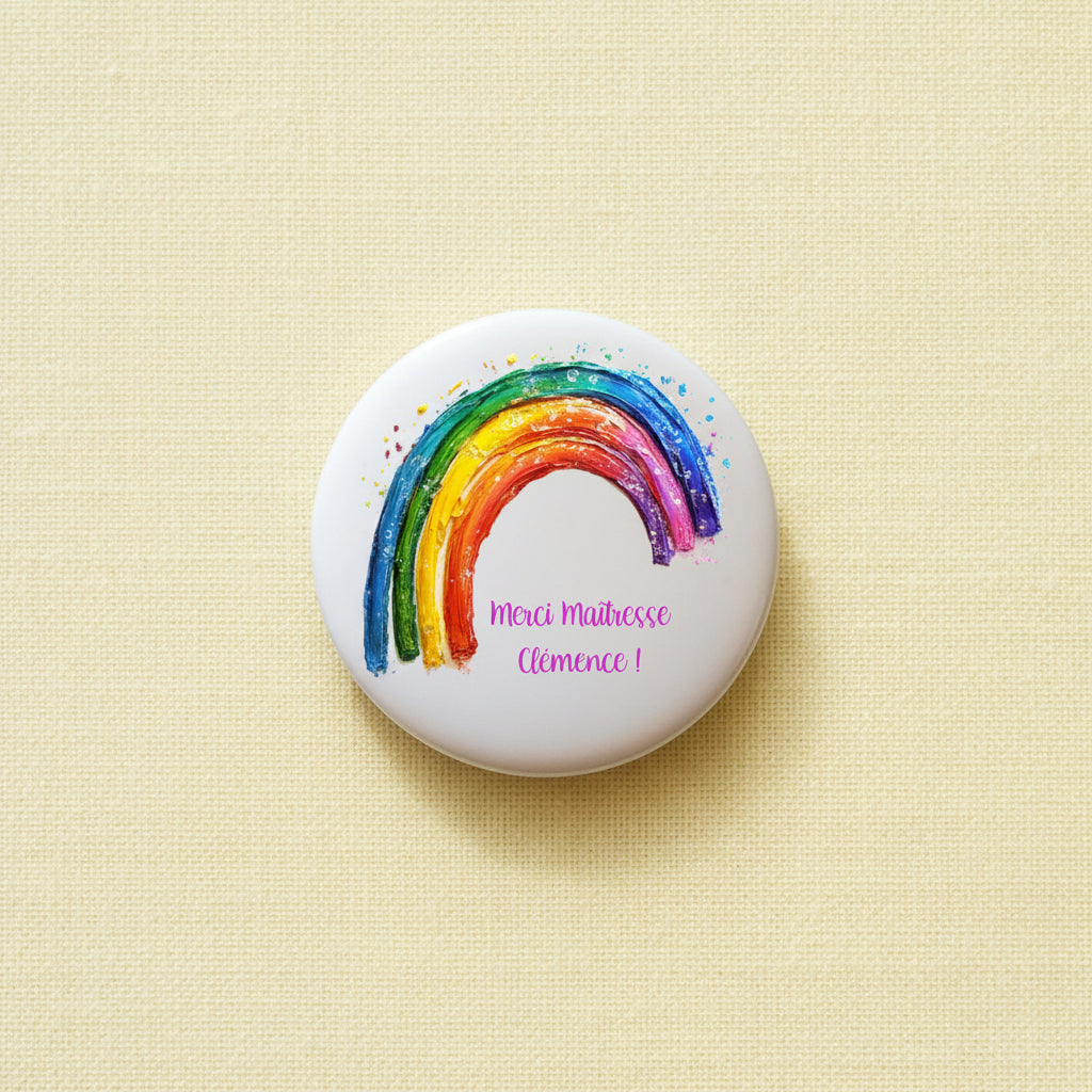 Magnet personnalisé merci maîtresse arc en ciel avec prénom – cadeau fin d'année école
