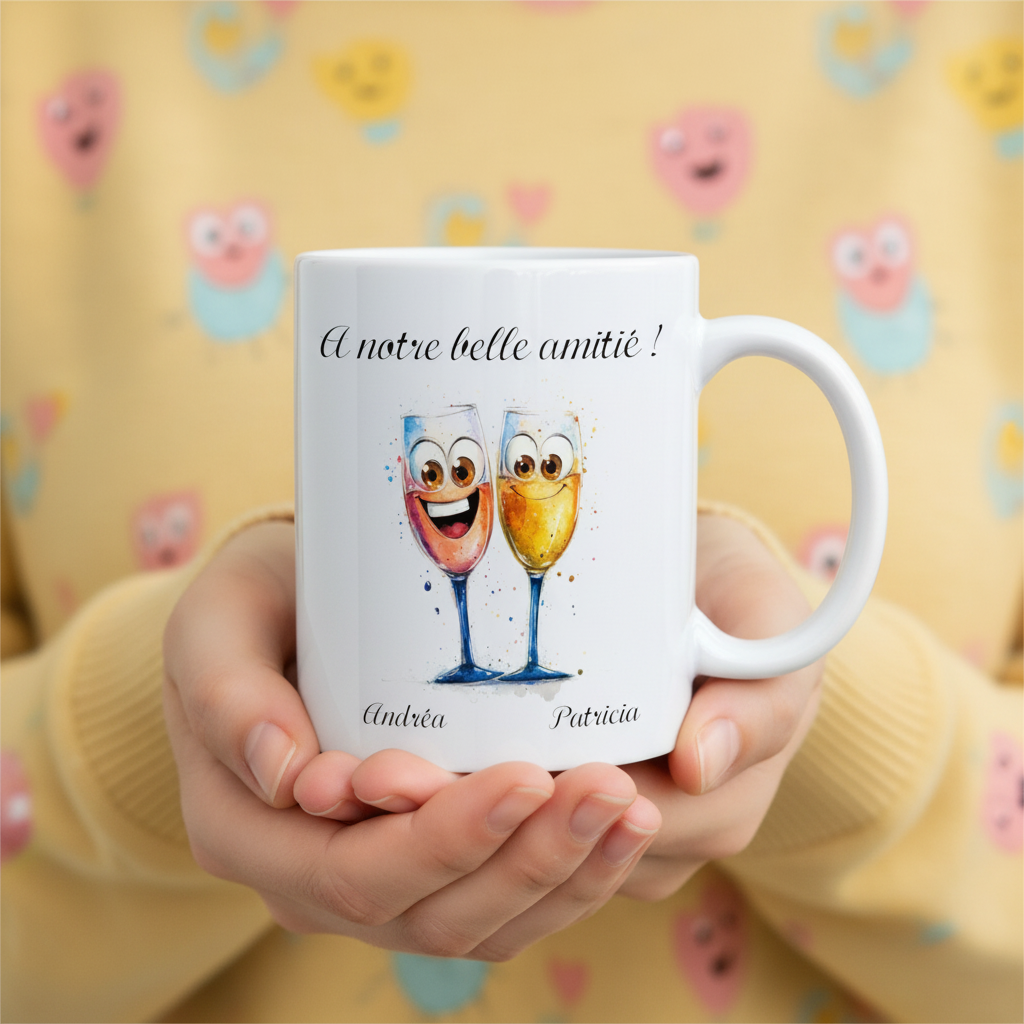 Mug personnalisé céramique 2 copines et prénom - Cadeau anniversaire