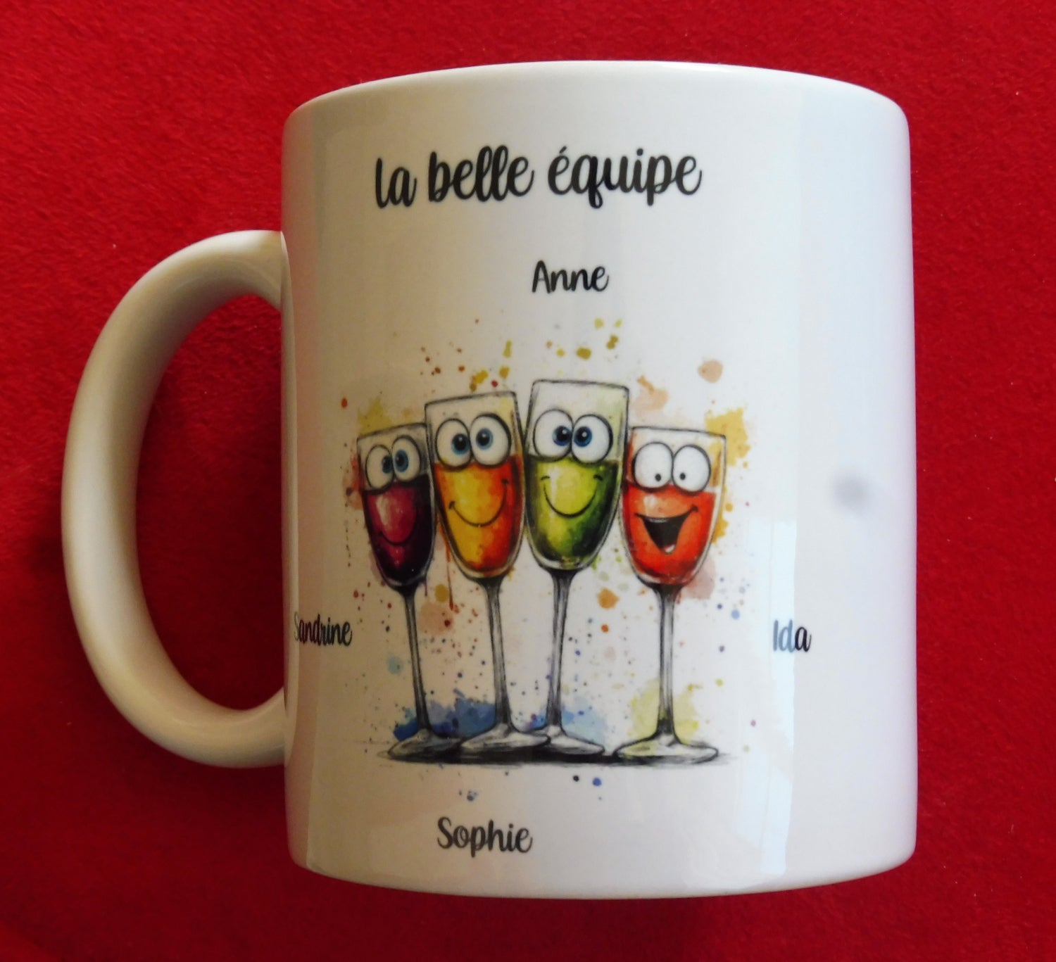 Mug personnalisé 4 amies avec prénoms, cadeau amitié rigolo

