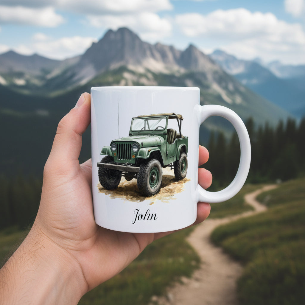 Mug personnalisé voiture tout-terrain 4x4 avec prénom – cadeau homme passionné de 4x4 aventure
