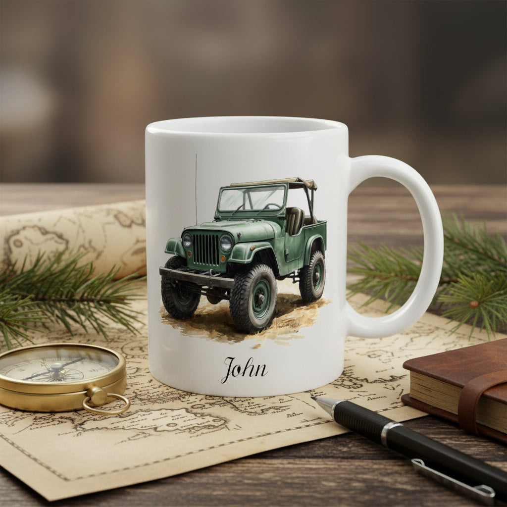 Mug 4x4 tout-terrain personnalisé avec prénom – idée cadeau aventurier randonneur
