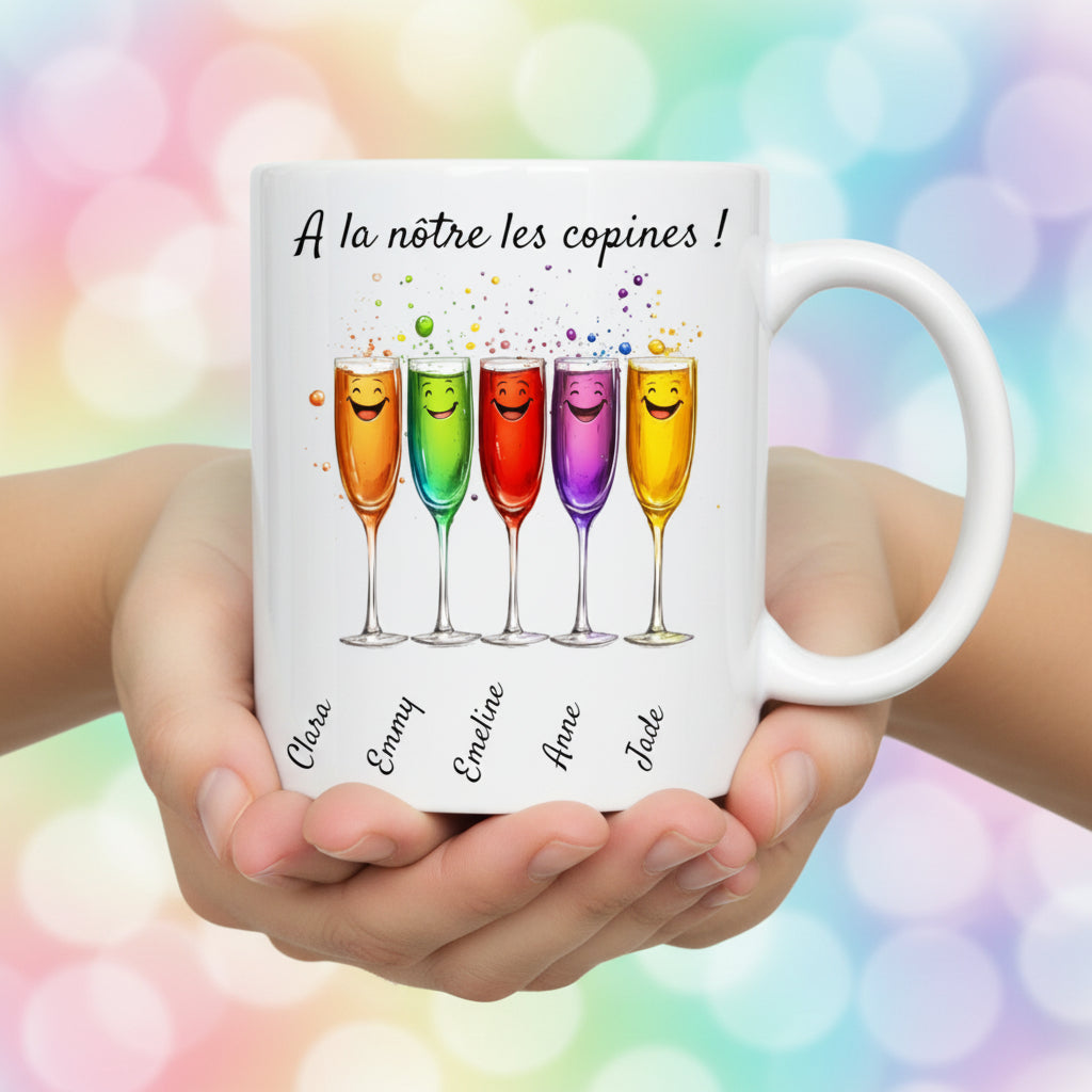 Mug personnalisé céramique pour 5 copines et prénom - Cadeau anniversaire