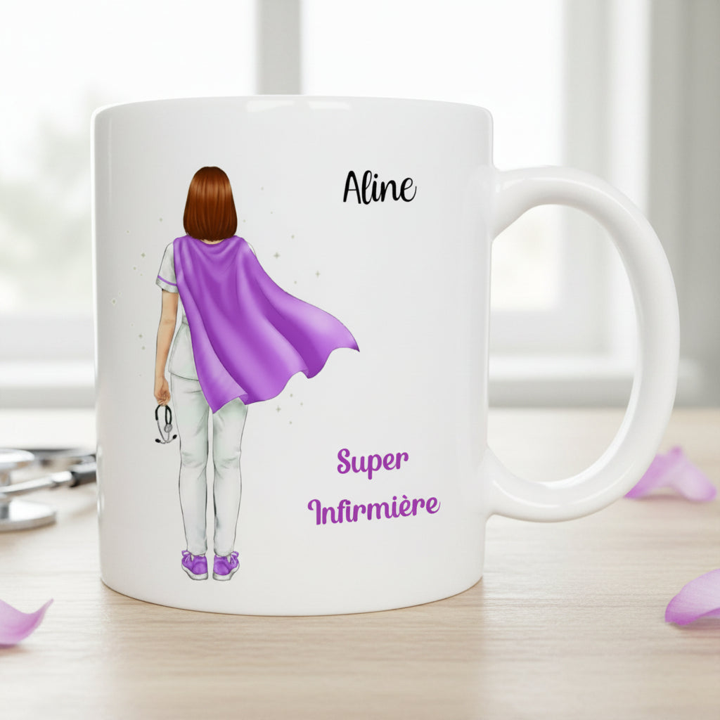 Mug personnalisé super infirmière avec prénom – cadeau infirmière aide soignante médecin
