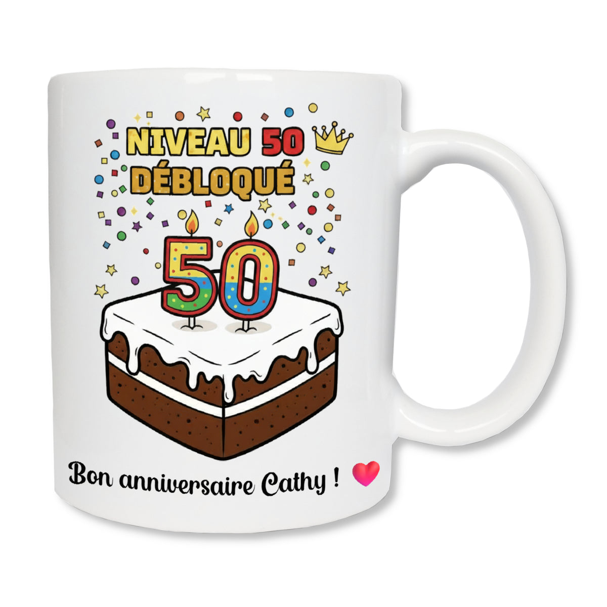 Mug gâteau joyeux anniversaire 50 ans - cadeau anniversaire original personnalisé
