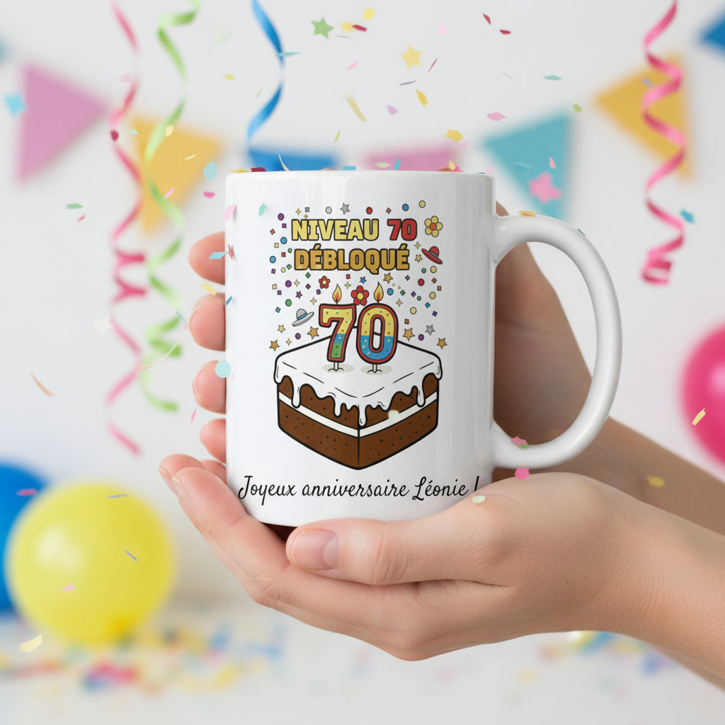 mug personnalisé 70 ans - Cadeau anniversaire