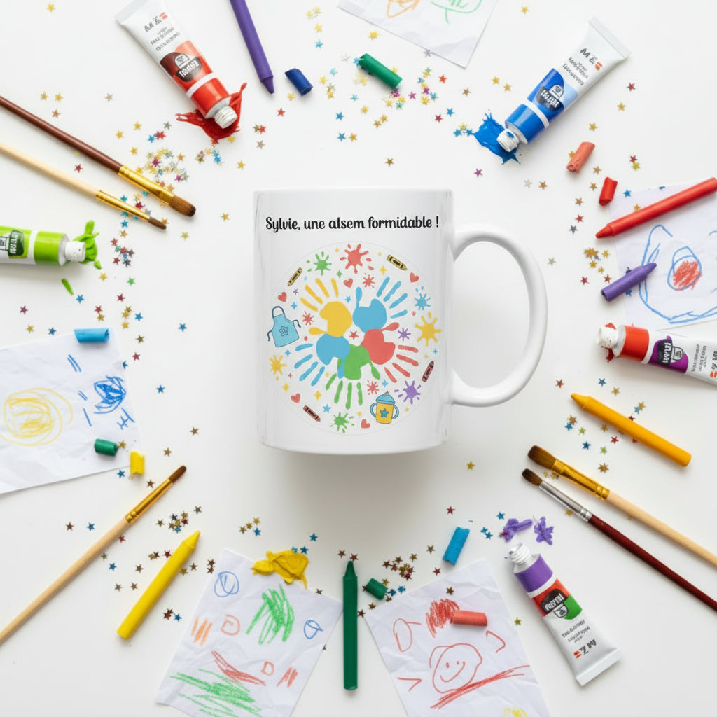 Mug personnalisé atsem avec prénom - cadeau auxiliaire de vie scolaire