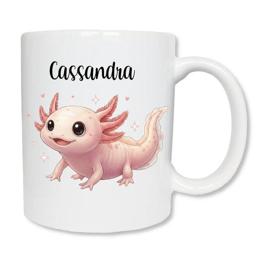 Mug personnalisé avec illustration d’un axolotl rose

