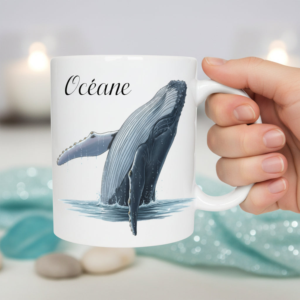 Tasse personnalisée avec une baleine à bosse et un prénom