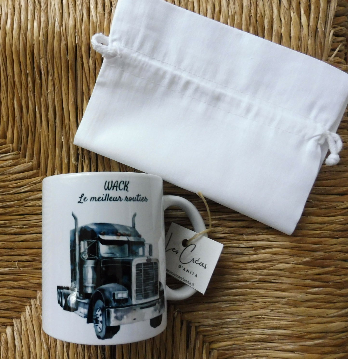 Mug céramique routier personnalisé avec prénom - idée cadeau chauffeur poids lourd
