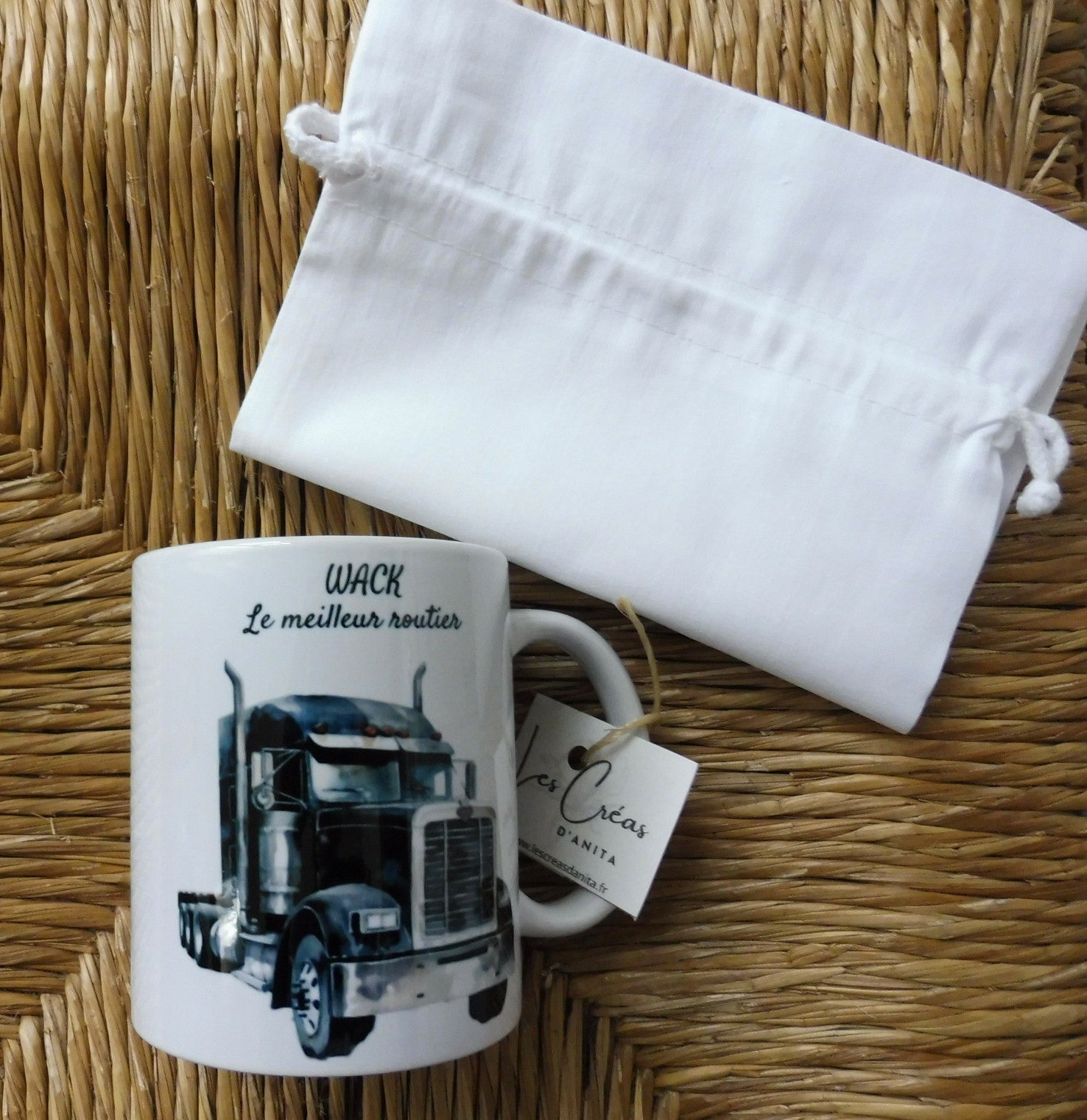 Mug céramique routier personnalisé avec prénom - idée cadeau chauffeur poids lourd
