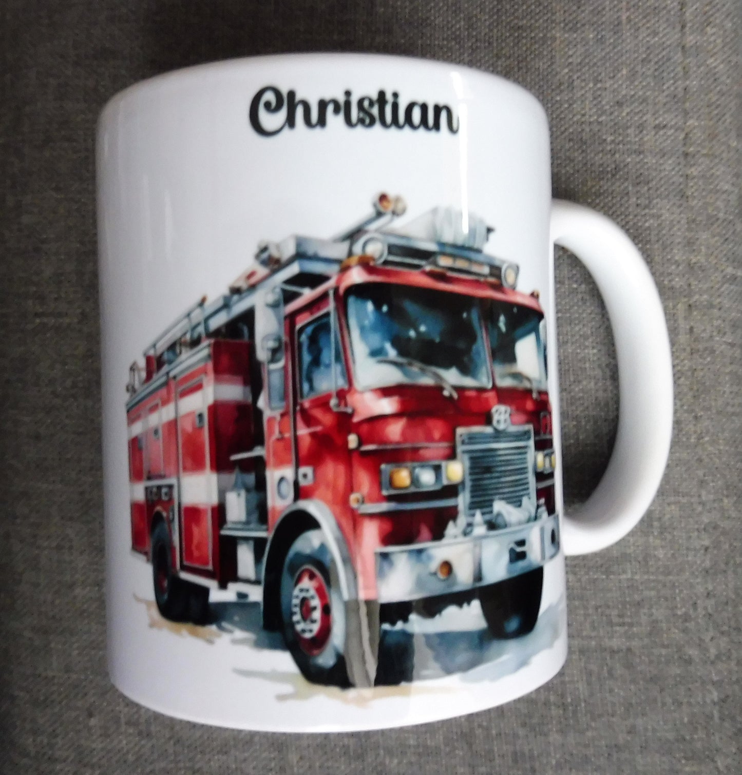 Mug personnalisé pompier enfant camion rouge - cadeau original
